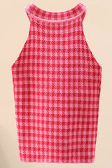 Ärmelloses Strickoberteil mit Rundhalsausschnitt und Karomuster