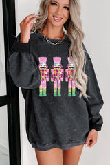 Schwarzes Sweatshirt mit Kordel und Grafik „Nutcrackers Mineral Wash“ in Neon