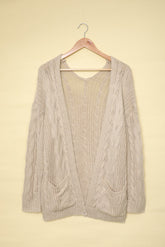 Cable-Knit Drop Shoulder Open Front Pocketed Cardigan
