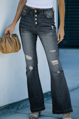 Schlagjeans mit Knopfleiste im Used-Look
