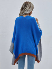 Color Block Rib-Knit Handkerchief Hem Poncho