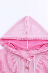 Quarter-Button Drawstring Hooded Sweater
