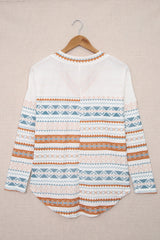 Geometric Print V-Neck Curved Hem Top