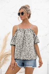 Chemisier imprimé à épaules dénudées et bordure à volants