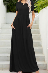 Robe longue à col rond et poches