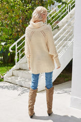 Rollkragenpullover mit Zopfmuster und Lochmuster
