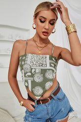 Bedrucktes Camisole mit spitzem Saum und Bindeband hinten