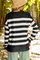 Striped Slit Long Sleeve Top
