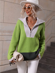 Pull en tricot à épaules tombantes et demi-zip à blocs de couleurs