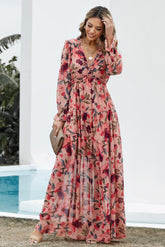 Robe longue à volants et manches volantées