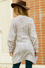 White Pocketed Open Front Long Cardigan