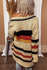 Striped Open Front Dropped Shoulder Longline Cardigan