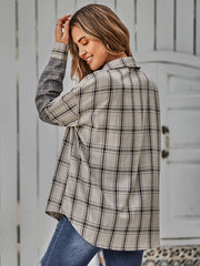 Plaid Button Down Curved Hem Shacket