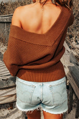 Rippenstrickpullover mit überschnittener Schulter und V-Ausschnitt