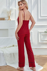 Gingham V-Neck Cami Tied Pants Lounge Set