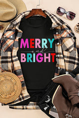 Black MERRY BRIGHT Crew Neck Graphic Tee