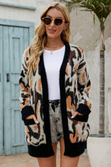 Flauschiger Longline-Cardigan mit offener Vorderseite und Animalprint
