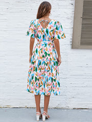 Robe imprimée à col en V et manches flottantes