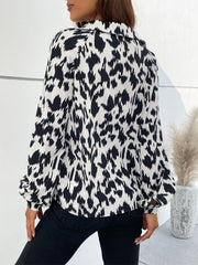 Printed Johnny Collar Lantern Sleeve Top
