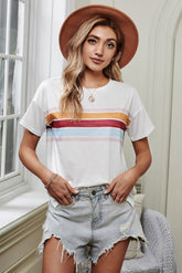 Gestreiftes T-Shirt mit überschnittenen Schultern und Rundhalsausschnitt
