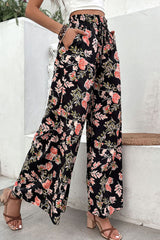 Pantalon large à enfiler à motif floral
