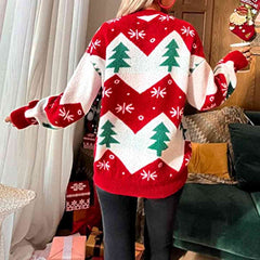 Pull col rond imprimé sapin de Noël