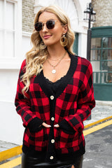 Plaid V-Neck Dropped Shoulder Cardigan