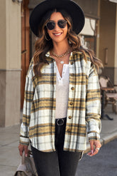 Plaid Dropped Shoulder Curved Hem High-Low Shacket