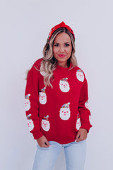 Red Christmas Santa Clause Patterned Graphic Sweatshirt