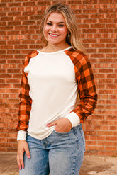 Plaid Contrast Raglan Sleeve Top