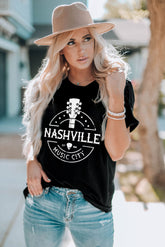 Western NASHVILLE MUSIC CITY T-Shirt mit Grafik und Manschetten