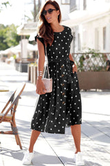 Polka Dot Round Neck Dress with Pockets