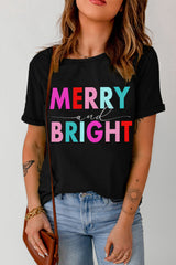 Black MERRY BRIGHT Crew Neck Graphic Tee