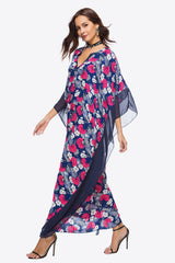 Robe longue à fleurs et manches dolman à col cranté