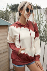 Tie-Dye Color Block Drawstring Hoodie