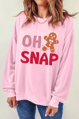 Rosa Weihnachts-Sweatshirt mit Lebkuchenmann-Grafik „OH SNAP“