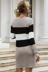 Robe mini pull rayée à col rond