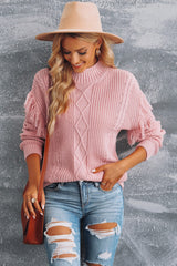 Pullover aus gemischtem Strick mit Fransendetail
