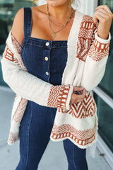 Cardigan blanc à imprimé géométrique et col en V avec ceinture