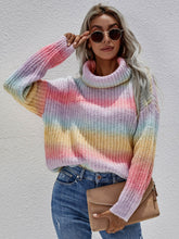 Regenbogen-Rollkragenpullover mit Rippenstrick und überschnittenen Schultern