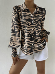 Printed Lantern Sleeve Smocked Cuff Blouse
