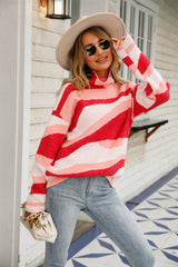 Abstrakter Pullover mit hohem Halsausschnitt und überschnittenen Schultern