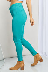 YMI Jeanswear – Kate – Hyper-Stretch-Skinny-Jeans in voller Größe mit mittelhohem Bund in Seegrün