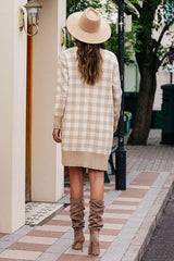 Cardigan ouvert sur le devant à bordure côtelée à carreaux