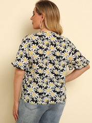 Bluse mit Rundhalsausschnitt und Bindesaum in Übergröße