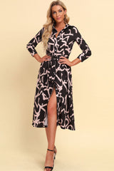 Robe midi imprimée boutonnée sur le devant avec ceinture
