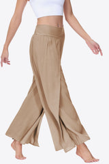 Pantalon long à jambes larges et fendues à smocks