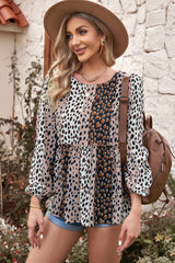 Patchwork-Bluse mit Ballonärmeln im Animal-Print