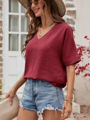Textured Center Seam Half Sleeve Blouse