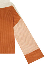 Rippstrickpullover mit Wasserfallausschnitt und Farbblockdesign